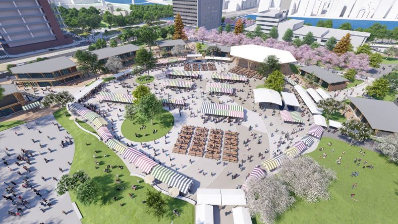 広島市民球場の芝生 旧市民球場跡地イベント広場（ひろしまゲートパーク）がオープン