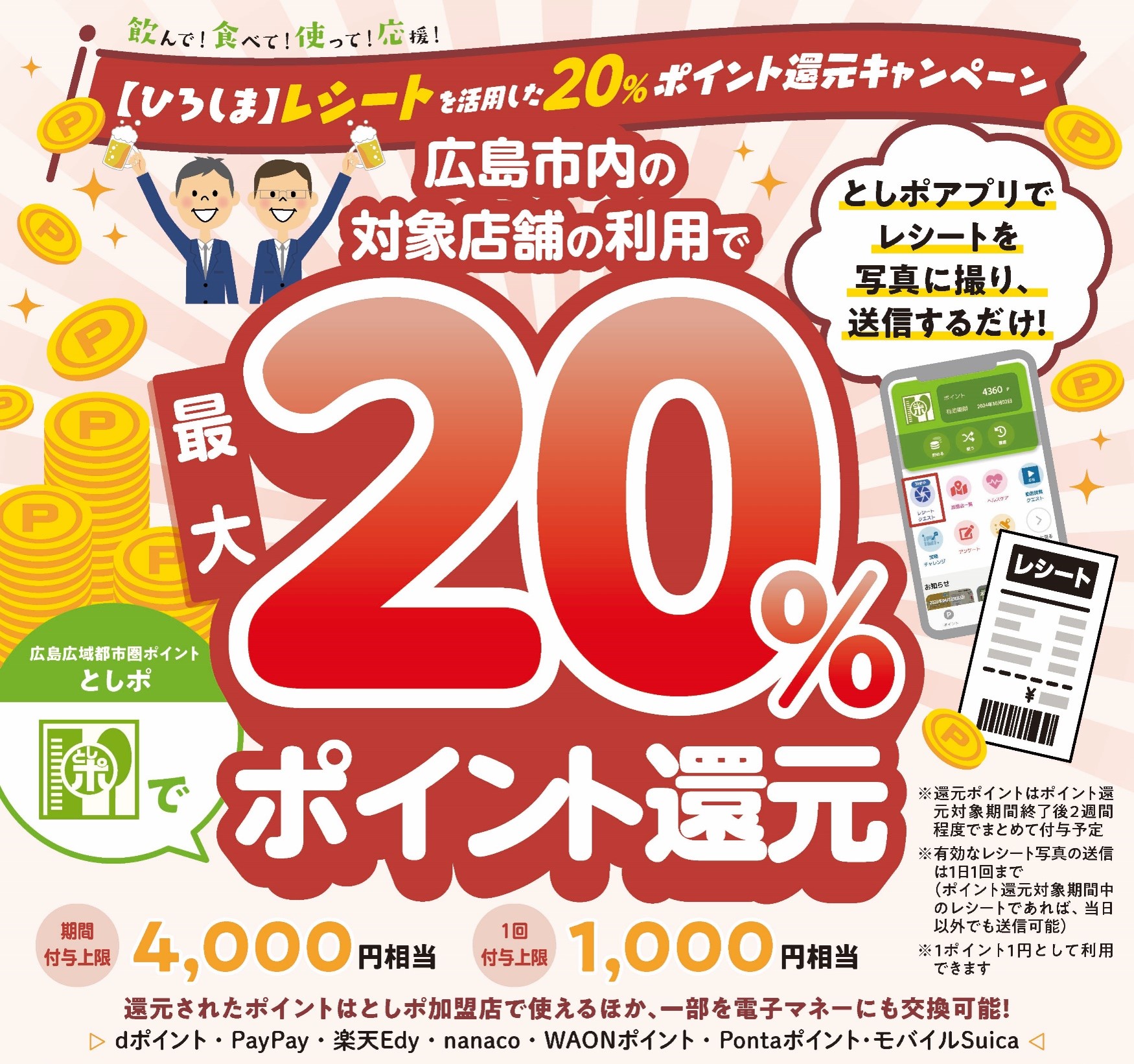 ひろしま】レシートを活用した20％ポイント還元キャンペーン実施 